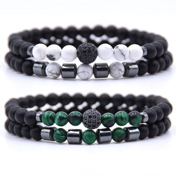 6mm Natural stone beads Bracelet 2pcs/set CZ Ball Beaded bracciali femme Friends Bracelets For Women Men Jewelry mens bileklik daiiibabyyy